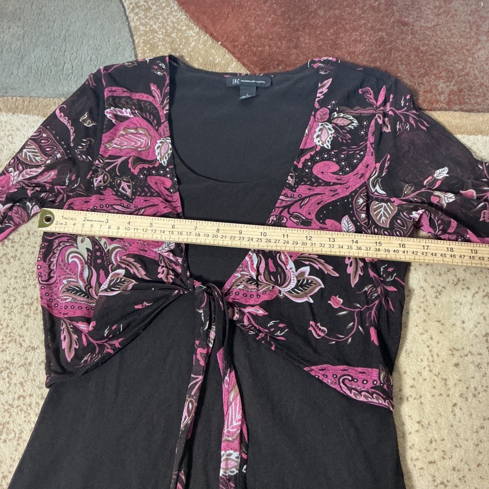 Y2K INC Womens L‎ Paisley Mesh Tie Front 2-in-1 Layered Black 3/4 Sleeve Top - Picture 3 of 5